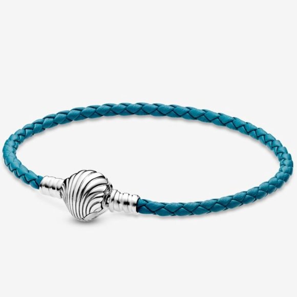 Pandora Jewelry - Pandora Seashell Turquoise Leather Bracelet And Retired Chest Of Treasure Charm